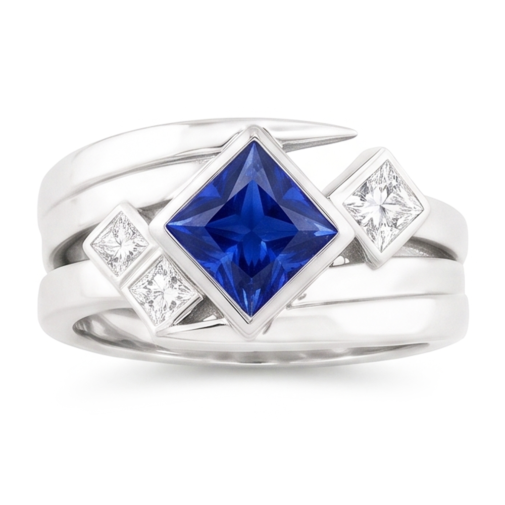 Anello con castone fantasia Princess Blue Sapphire Diamond 2 carati