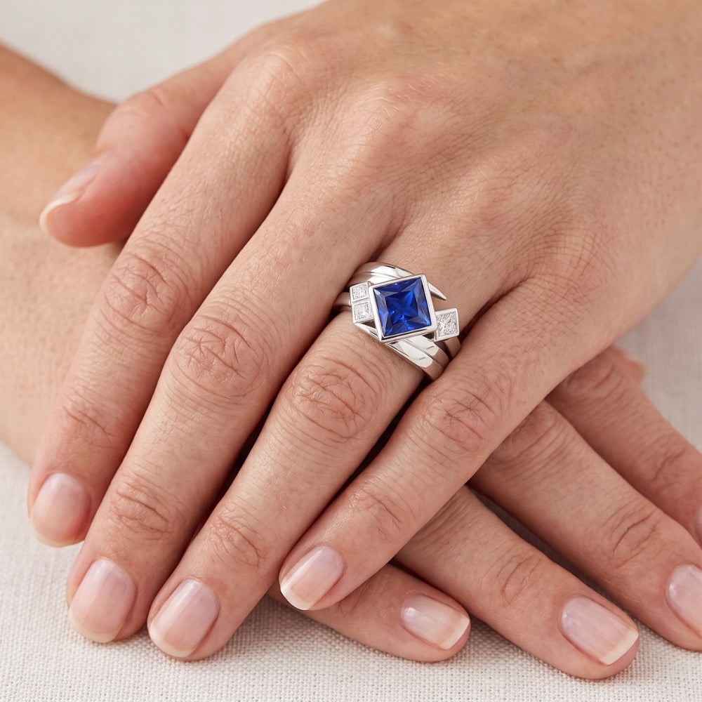 Anello con castone fantasia Princess Blue Sapphire Diamond 2 carati