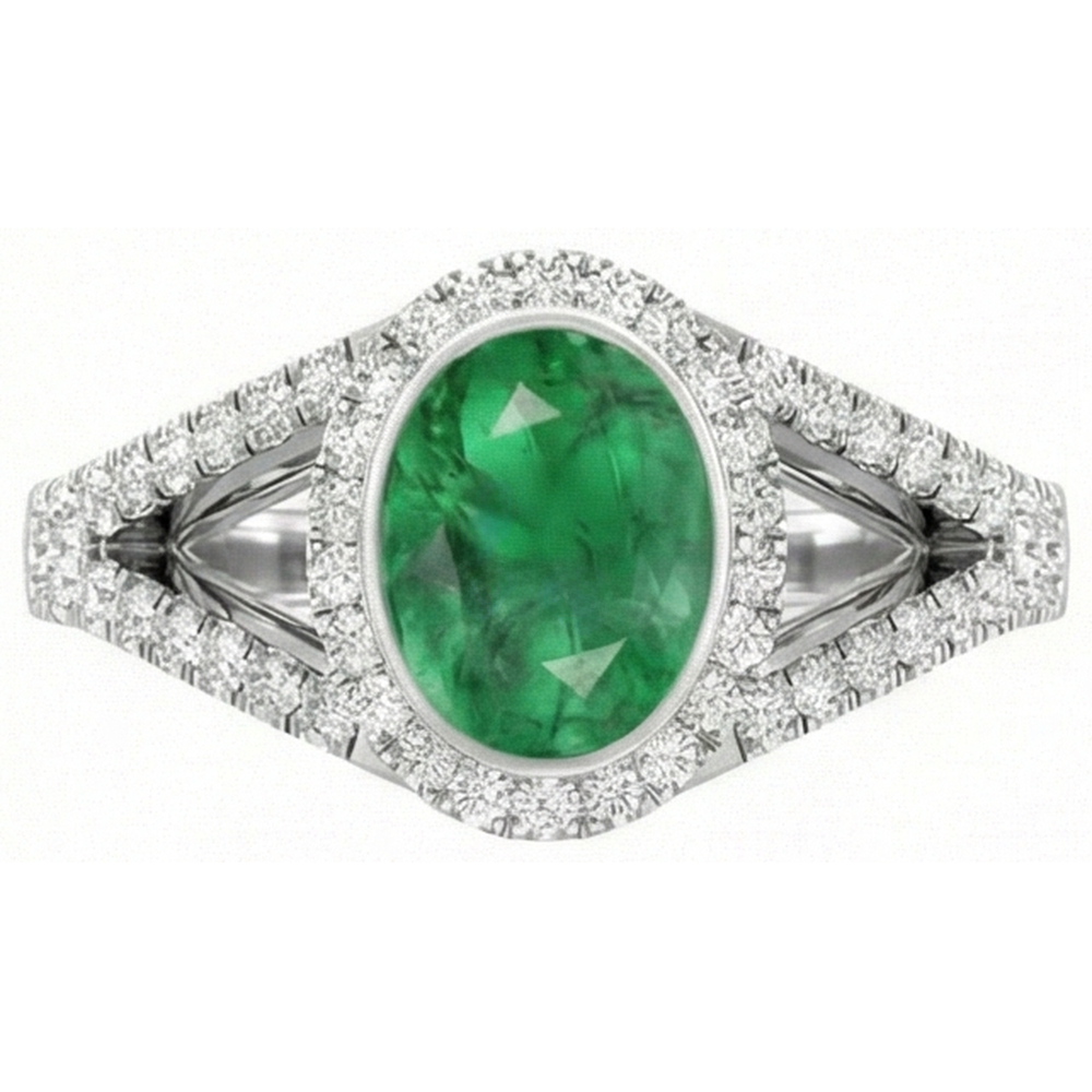 Anello con castone in oro bianco con Verde smeraldo e diamanti da 4.25 ct