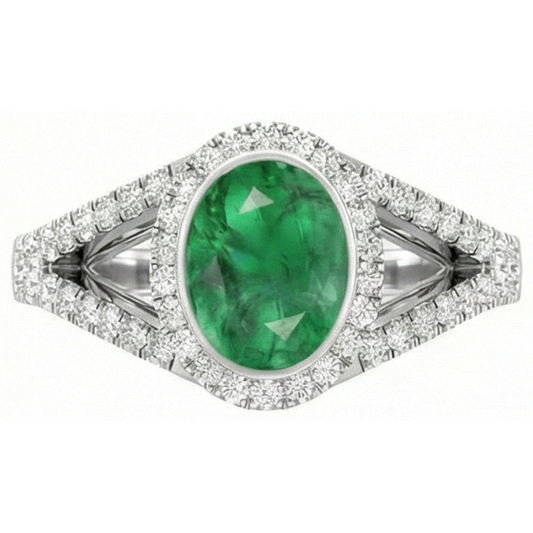 Anello con castone in oro bianco con Verde smeraldo e diamanti da 4.25 ct