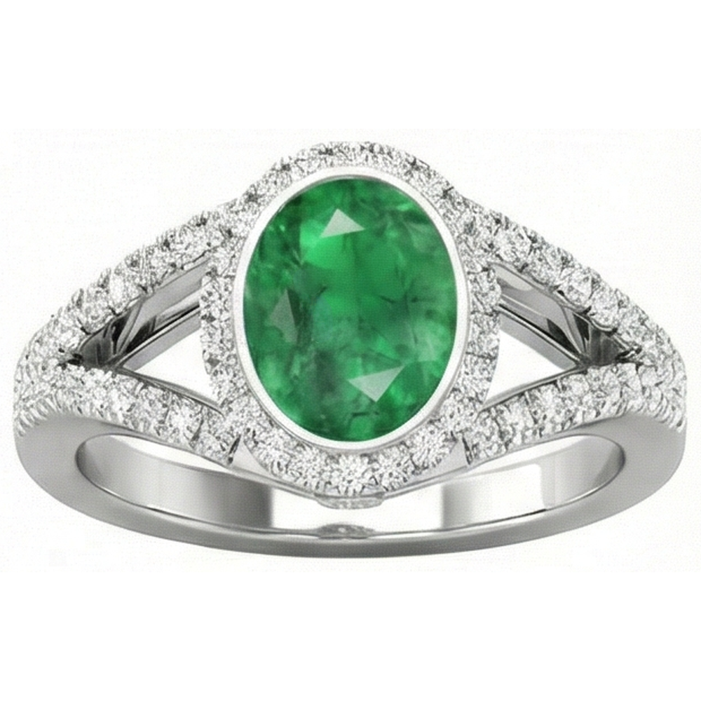 Anello con castone in oro bianco con Verde smeraldo e diamanti da 4.25 ct
