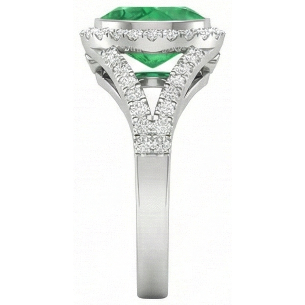Anello con castone in oro bianco con Verde smeraldo e diamanti da 4.25 ct