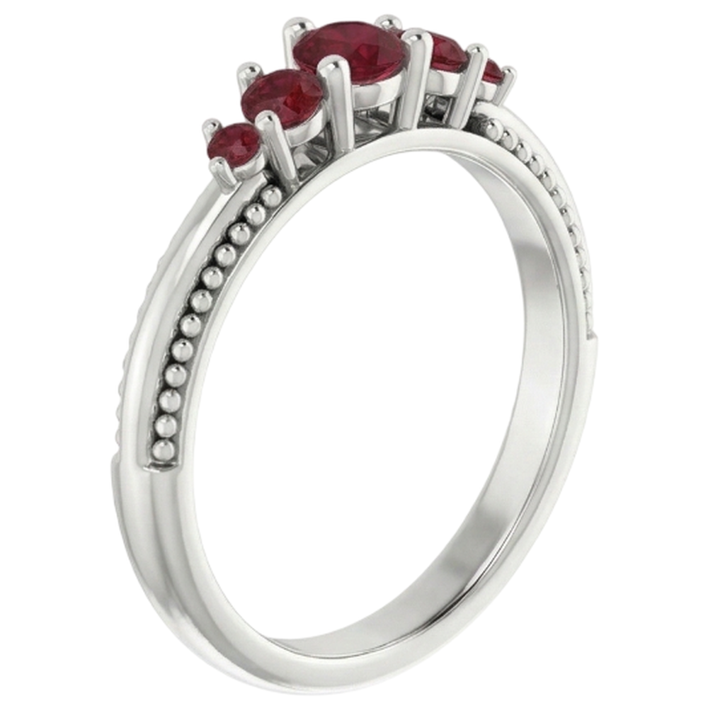 Anello con cinque pietre da 1 carato in oro bianco con rubino 14K