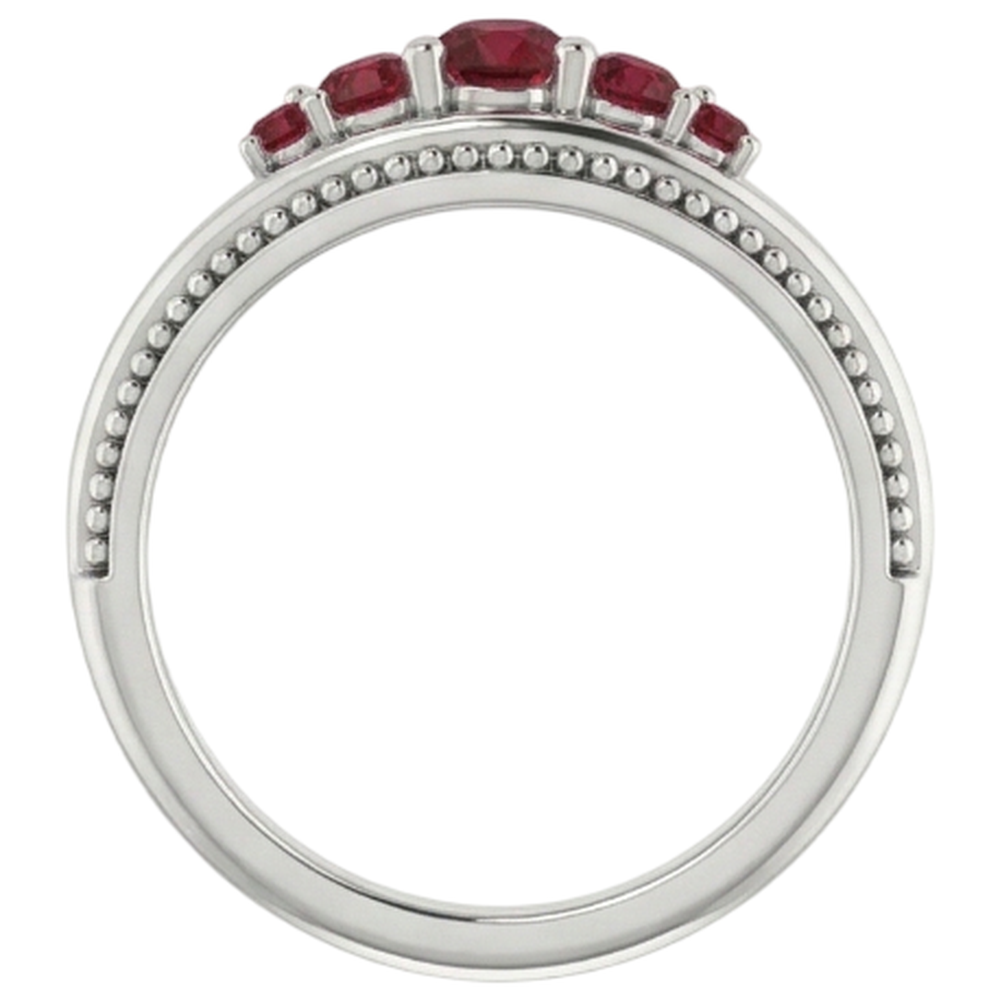 Anello con cinque pietre da 1 carato in oro bianco con rubino 14K