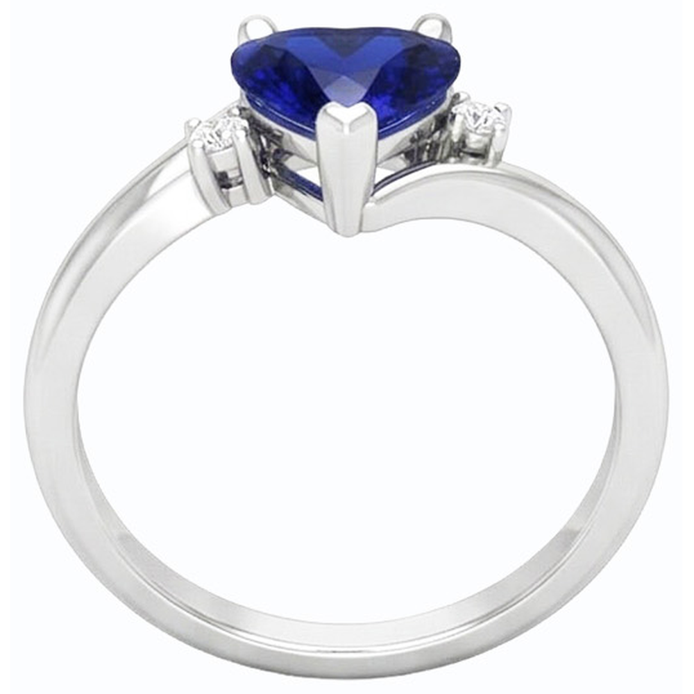 Anello con cuore 1,75 carati zaffiro blu e piccoli diamanti tondi 3 pietre in oro bianco 14K