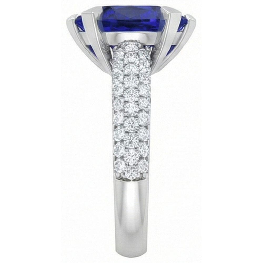 Anello con cuore 5 carati Zaffiro blu e gioielli con diamanti in oro bianco 14k