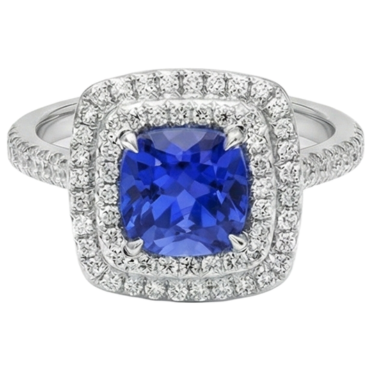 Anello con cuscino Halo da 15 ct. Tanzanite e diamanti in oro bianco 14K