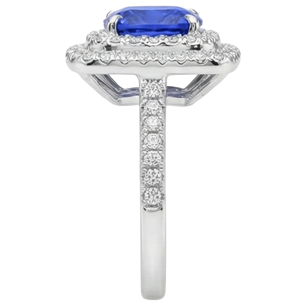 Anello con cuscino Halo da 15 ct. Tanzanite e diamanti in oro bianco 14K