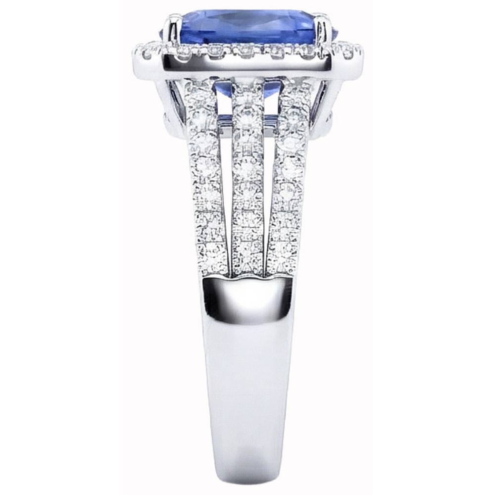 Anello con cuscino da 5,50 carati e zaffiro Ceylon rotondo con diamanti WG 14K