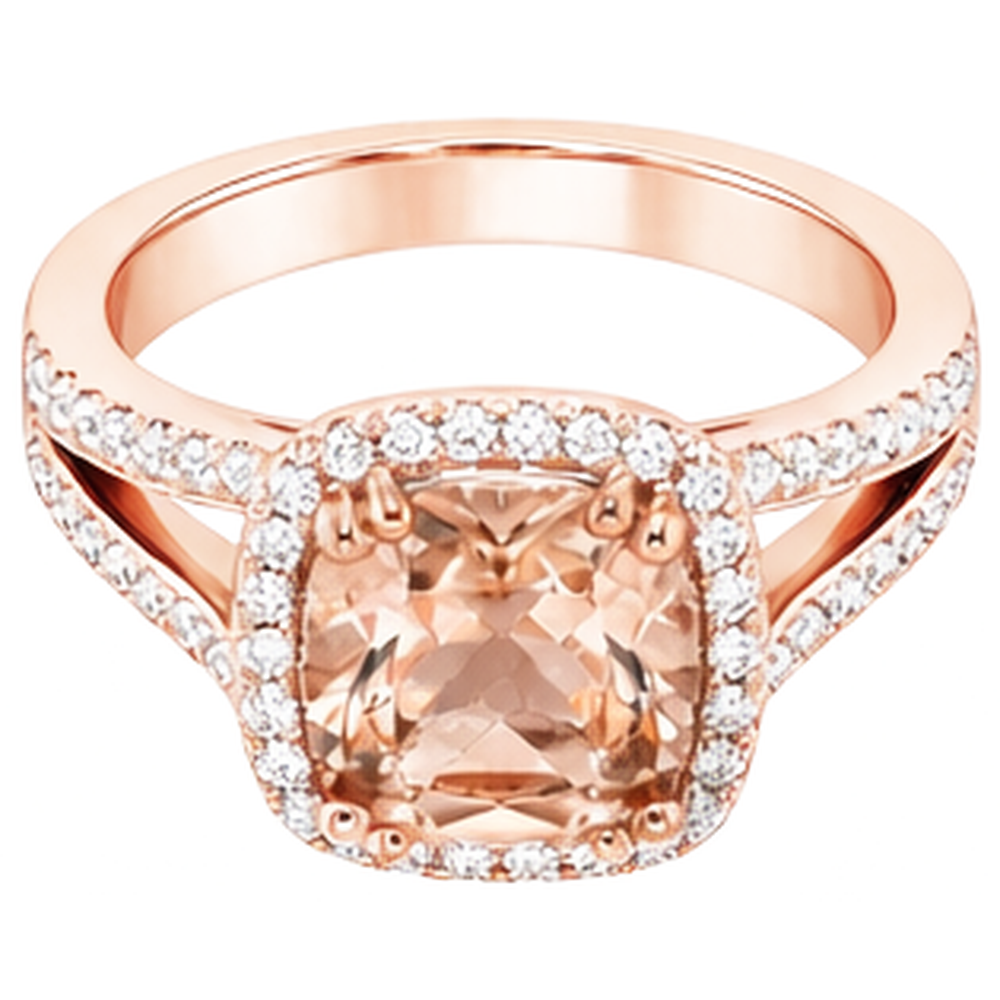 Anello con cuscino in Morganite e diamanti rotondi da 15 ct in oro rosa 14K