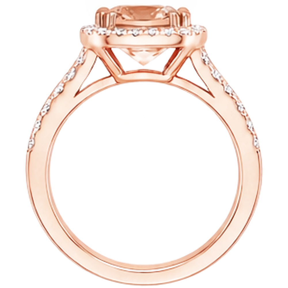 Anello con cuscino in Morganite e diamanti rotondi da 15 ct in oro rosa 14K