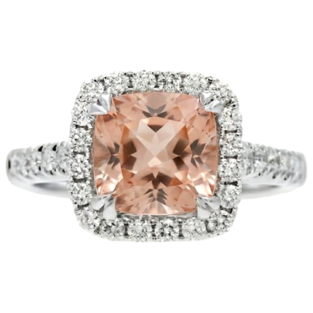 Anello con cuscino in oro bianco 14K e 11 ct con Morganite e diamanti Novità