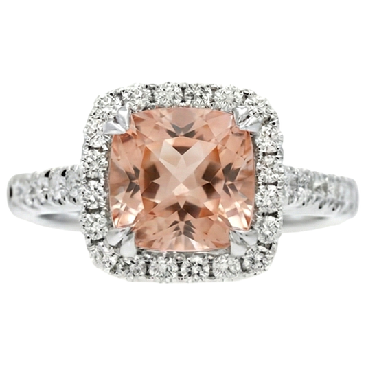 Anello con cuscino in oro bianco 14K e 11 ct con Morganite e diamanti Novità