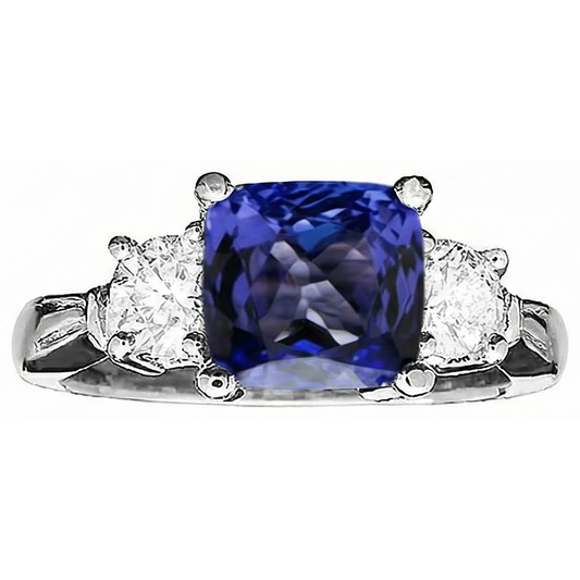 Anello con cuscino in tanzanite da 4.51 carati e diamanti rotondi Oro bianco 14K