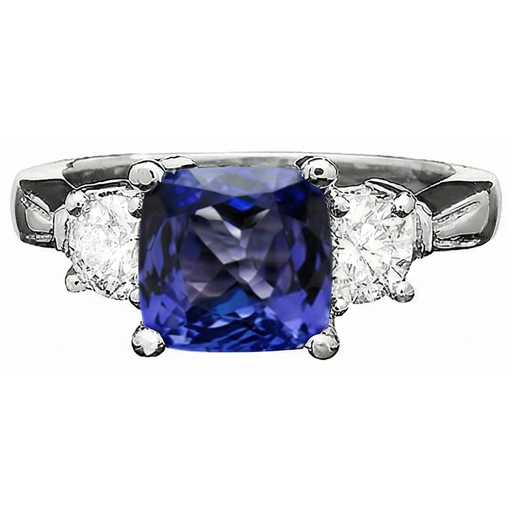 Anello con cuscino in tanzanite da 4.51 carati e diamanti rotondi Oro bianco 14K