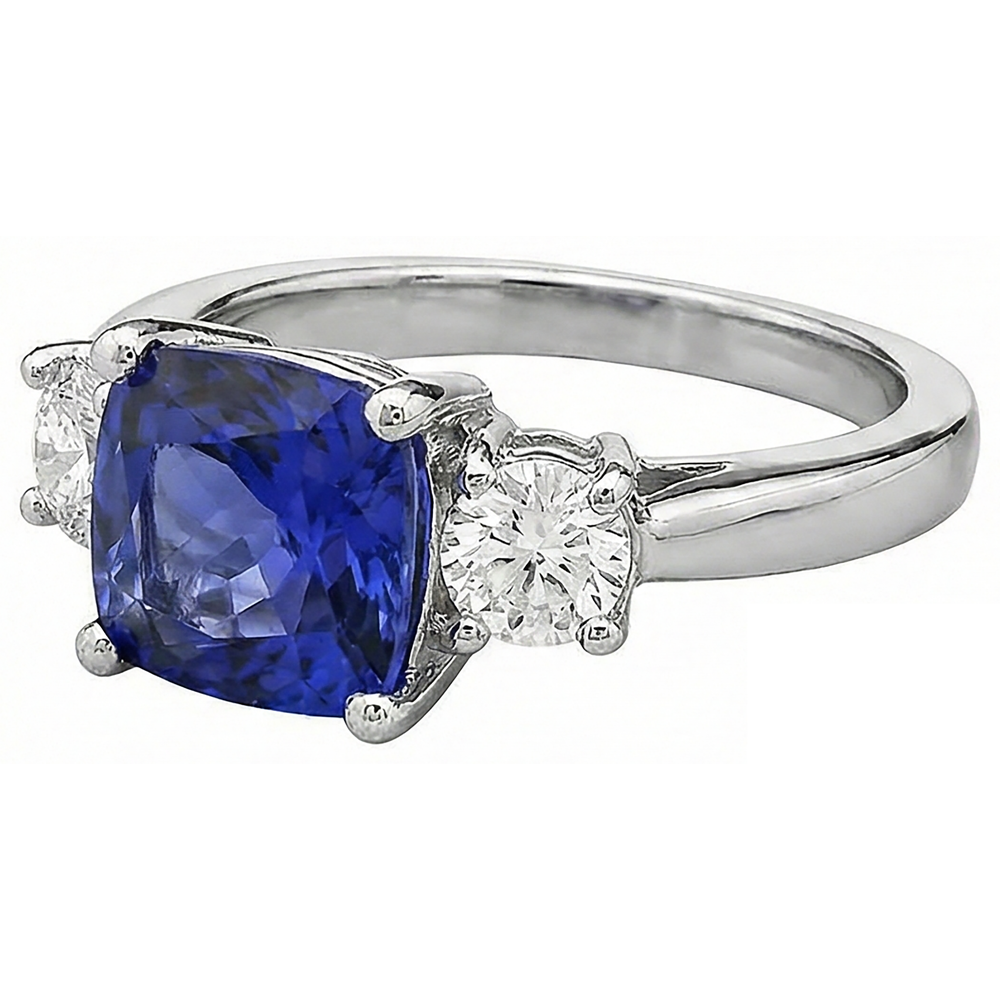 Anello con cuscino in tanzanite da 4.51 carati e diamanti rotondi Oro bianco 14K