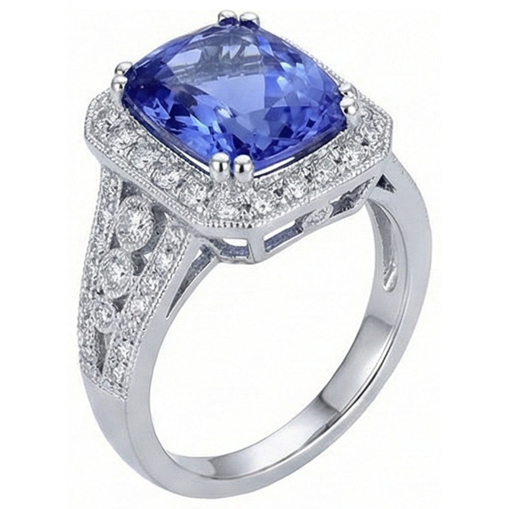 vero round tanzanite 9.50carati anello dettaglio ravvicinato