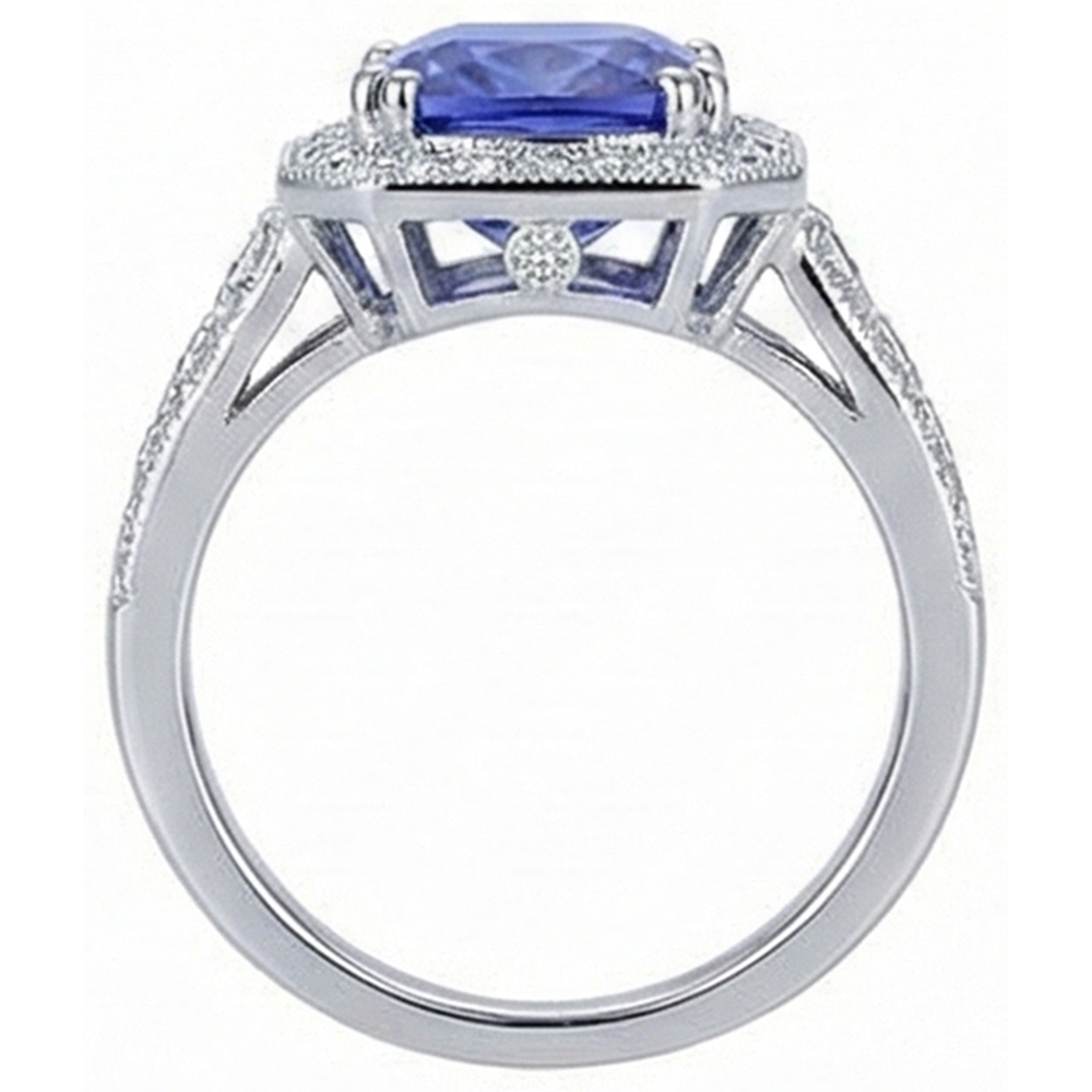 vero round tanzanite 9.50carati anello vista di profilo