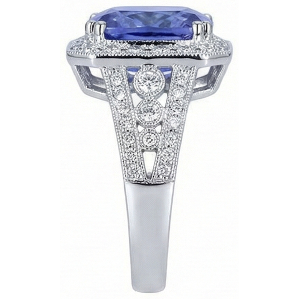vero round tanzanite 9.50carati anello su bianco