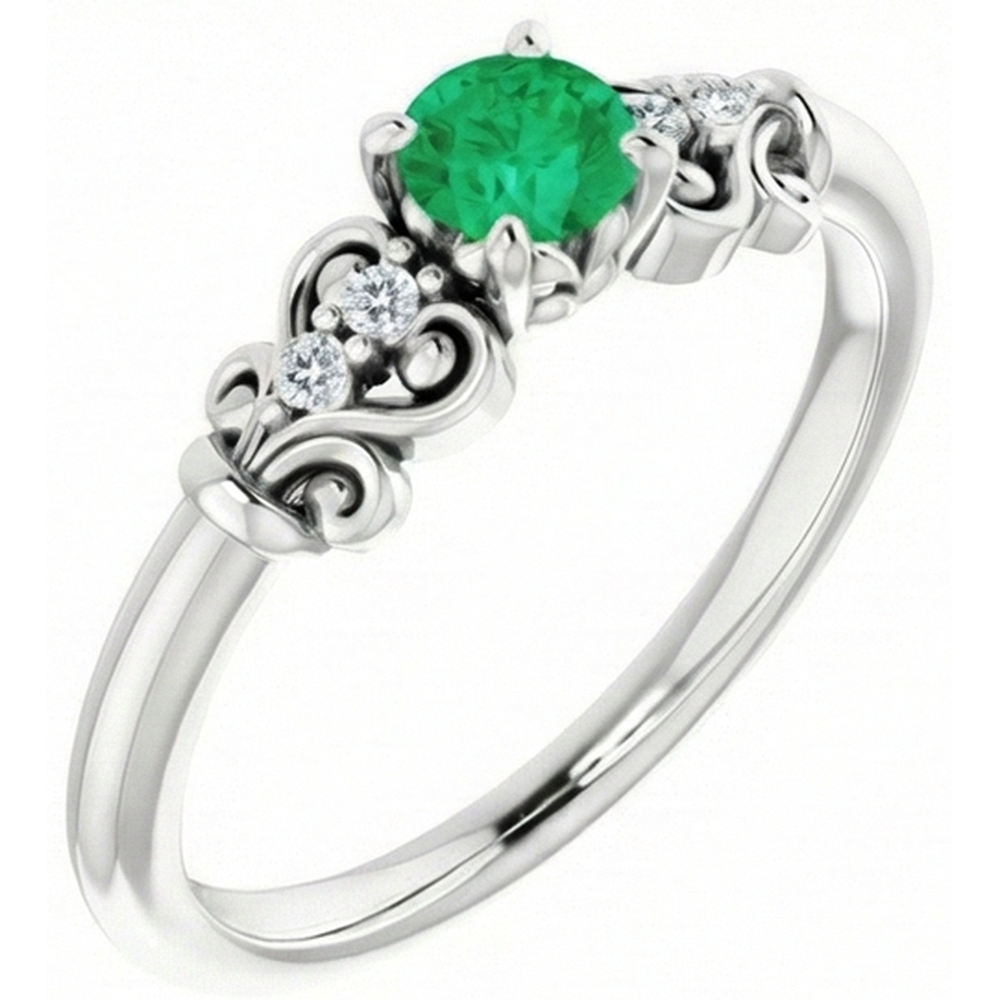 Anello con diamante 1.10 carati verde smeraldo stile vintage gioielli