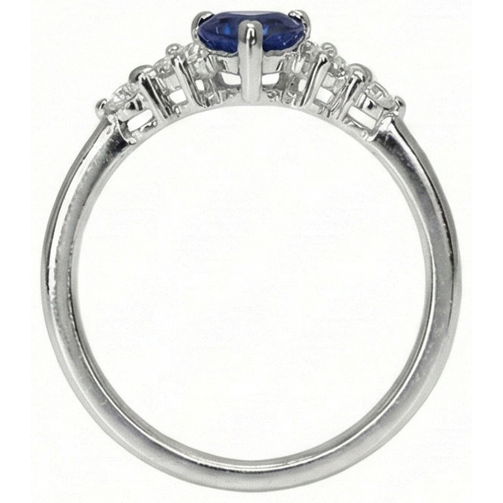 Anello con diamante 1.25 carati cuore zaffiro blu 5 pietre 14K Gioielli in oro bianco