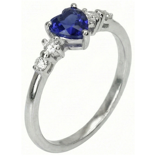 Anello con diamante 1.25 carati cuore zaffiro blu 5 pietre 14K Gioielli in oro bianco