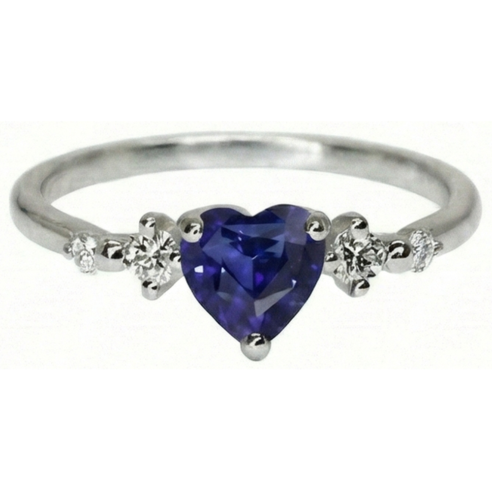 Anello con diamante 1.25 carati cuore zaffiro blu 5 pietre 14K Gioielli in oro bianco