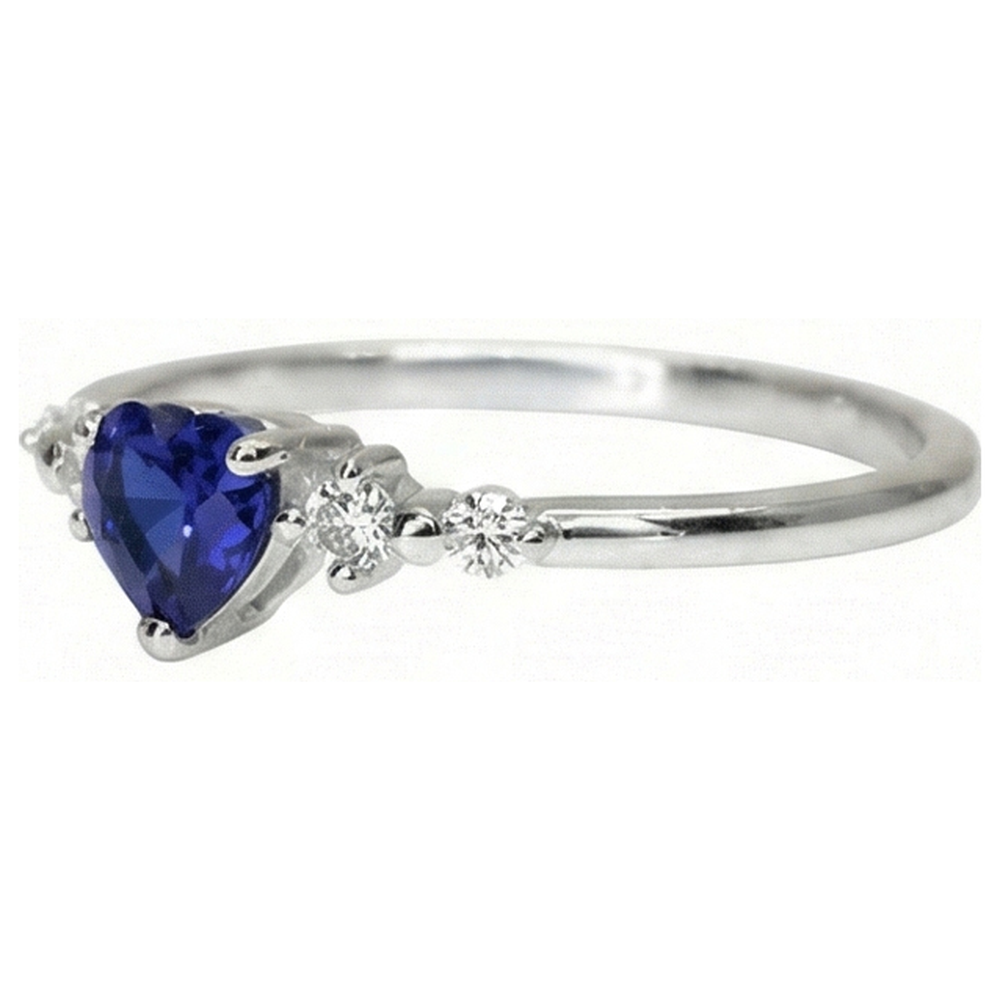 Anello con diamante 1.25 carati cuore zaffiro blu 5 pietre 14K Gioielli in oro bianco