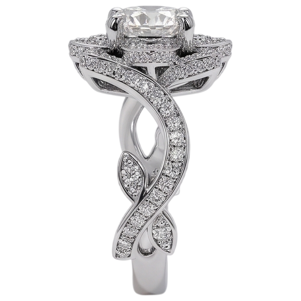 Anello con diamante Fiore di loto 2.50 carati con montatura a 4 griffe in oro bianco