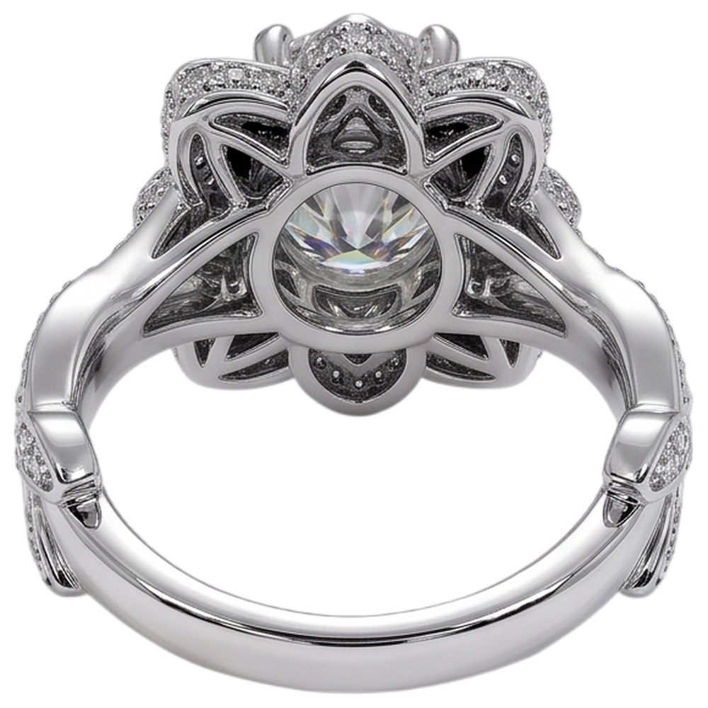 Anello con diamante Fiore di loto 2.50 carati con montatura a 4 griffe in oro bianco