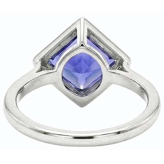 Anello con diamante Halo Princess Blue Sapphire Ring 3 carati stile piramide in oro