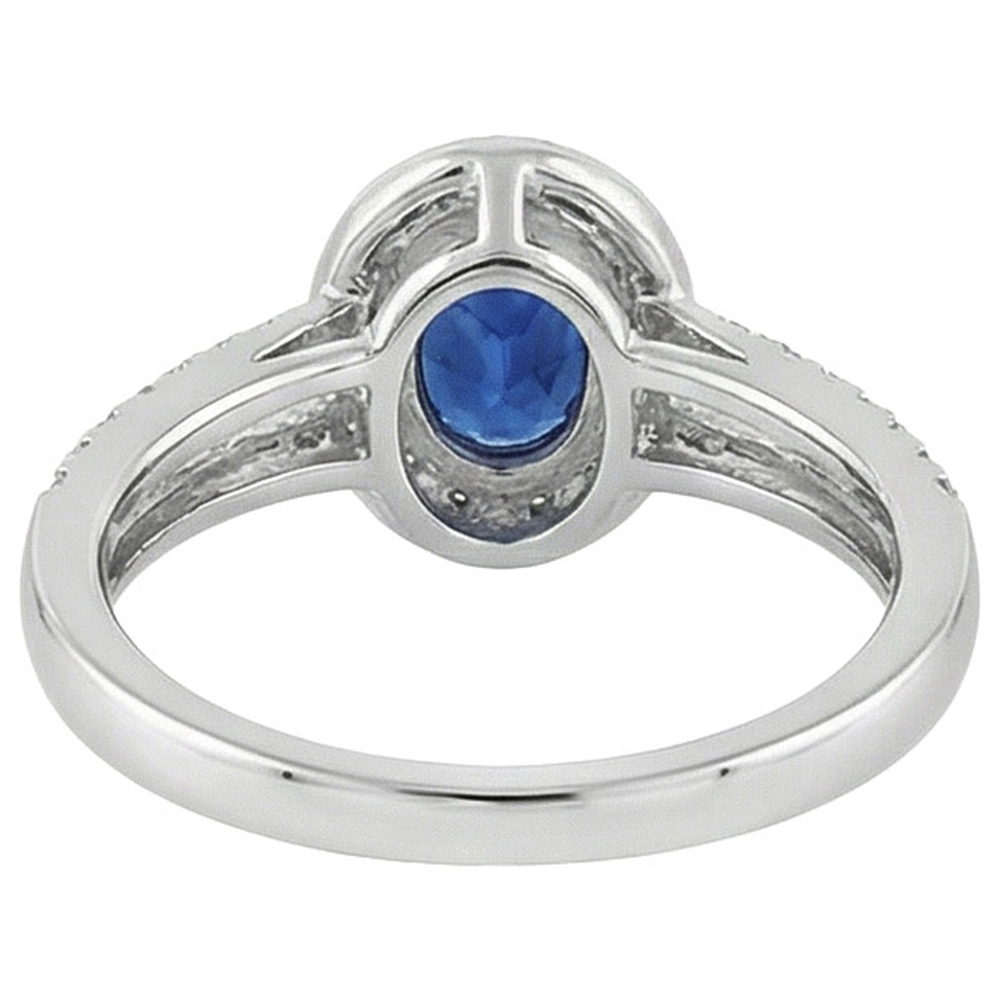 Anello con diamante Halo Set di castoni con zaffiro ovale di Ceylon 2.50 carati