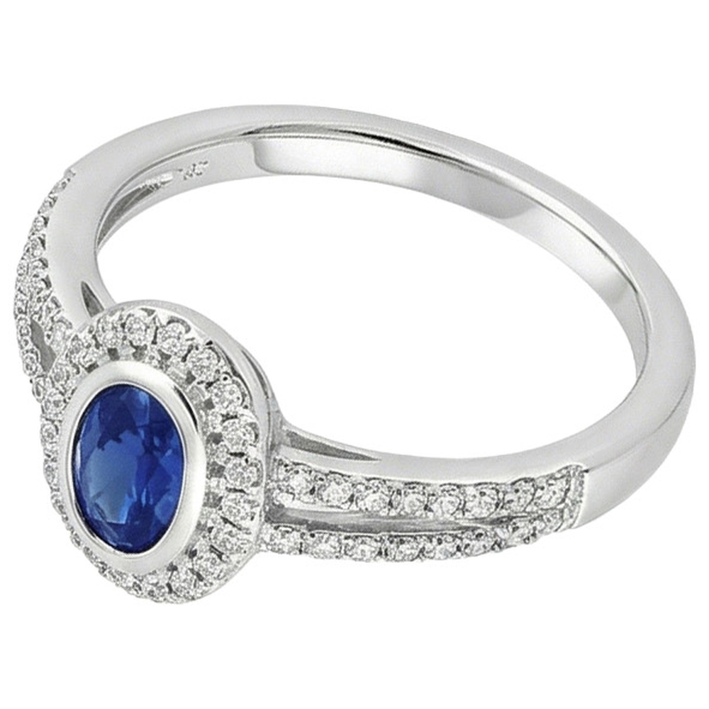 Anello con diamante Halo Set di castoni con zaffiro ovale di Ceylon 2.50 carati