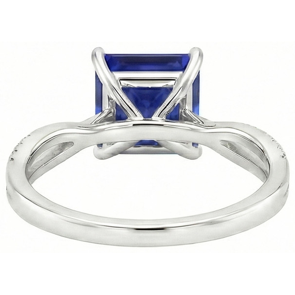 Anello con diamante Halo Zaffiro Ceylon 5.50 carati Princess con accenti