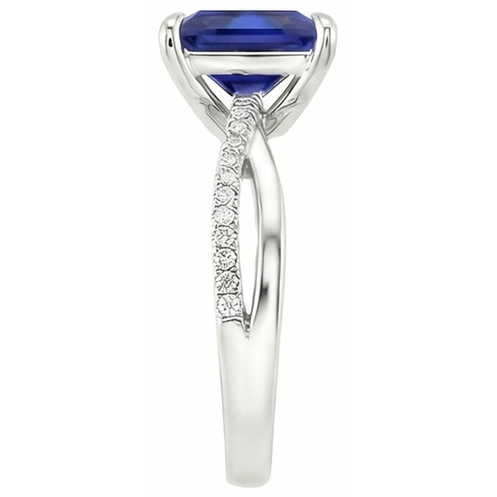 Anello con diamante Halo Zaffiro Ceylon 5.50 carati Princess con accenti