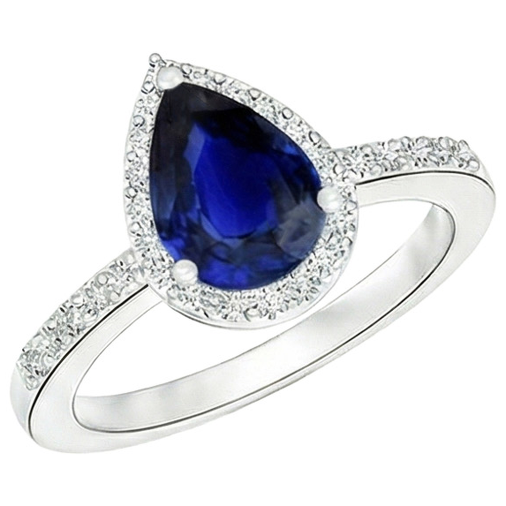 Anello con diamante Halo Zaffiro dello Sri Lanka taglio pera 3.75 carati