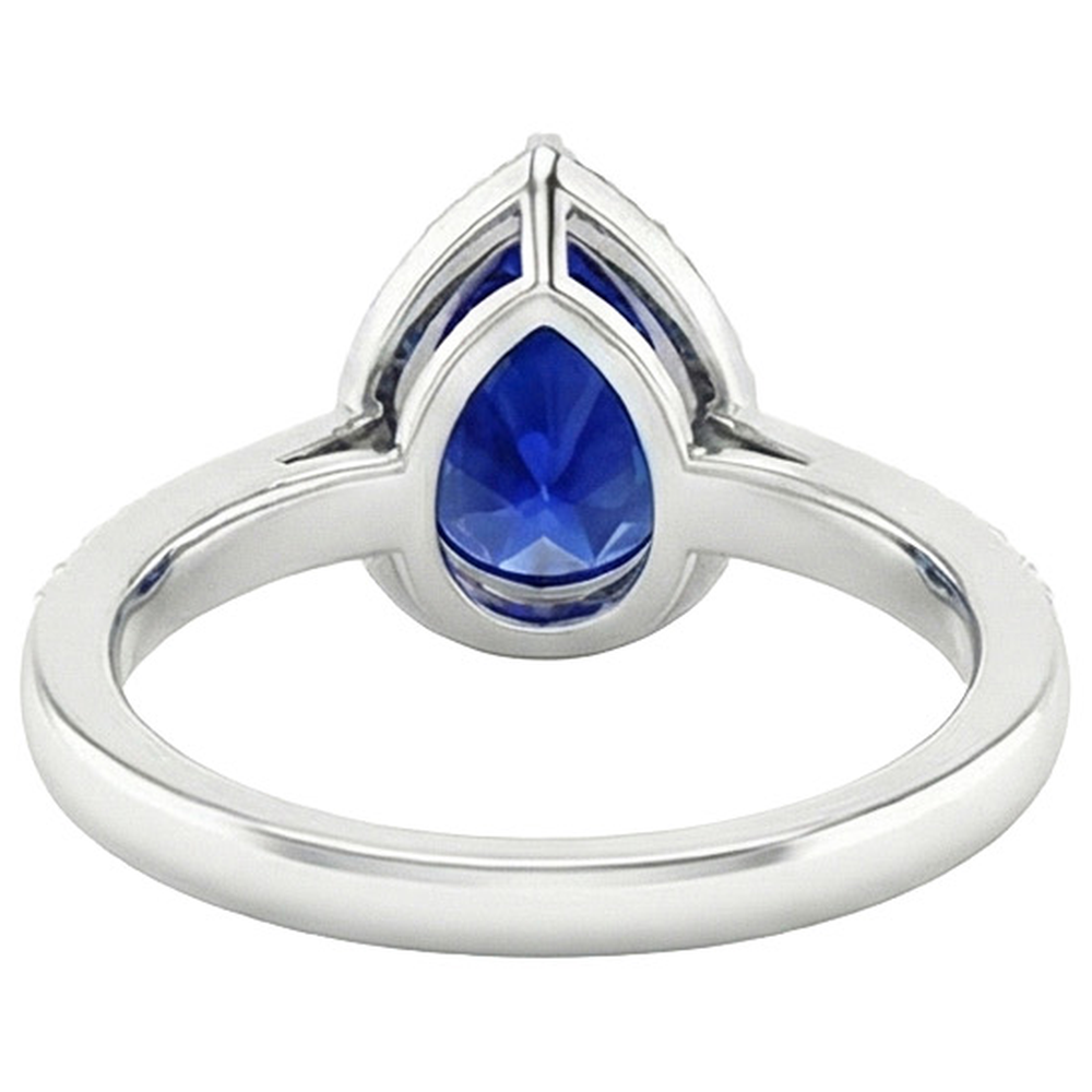 Anello con diamante Halo Zaffiro dello Sri Lanka taglio pera 3.75 carati