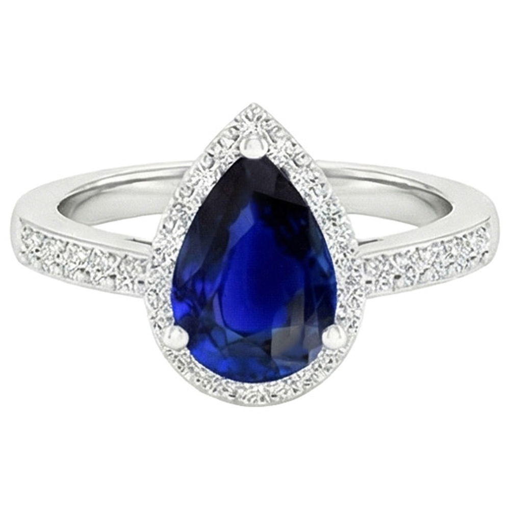 Anello con diamante Halo Zaffiro dello Sri Lanka taglio pera 3.75 carati