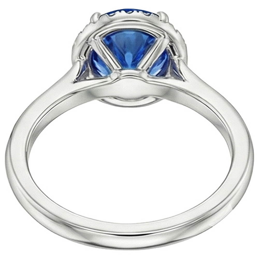 Anello con diamante Halo in oro bianco con zaffiro di Ceylon incastonato 2.50 carati