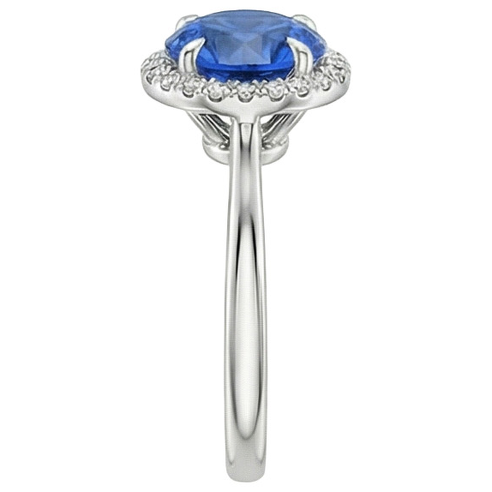 Anello con diamante Halo in oro bianco con zaffiro di Ceylon incastonato 2.50 carati