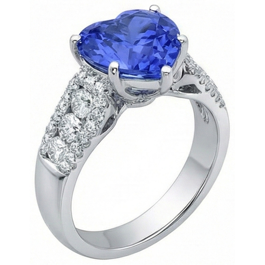 Anello con diamante a forma di cuore con zaffiro azzurro gioielli 5.50 carati