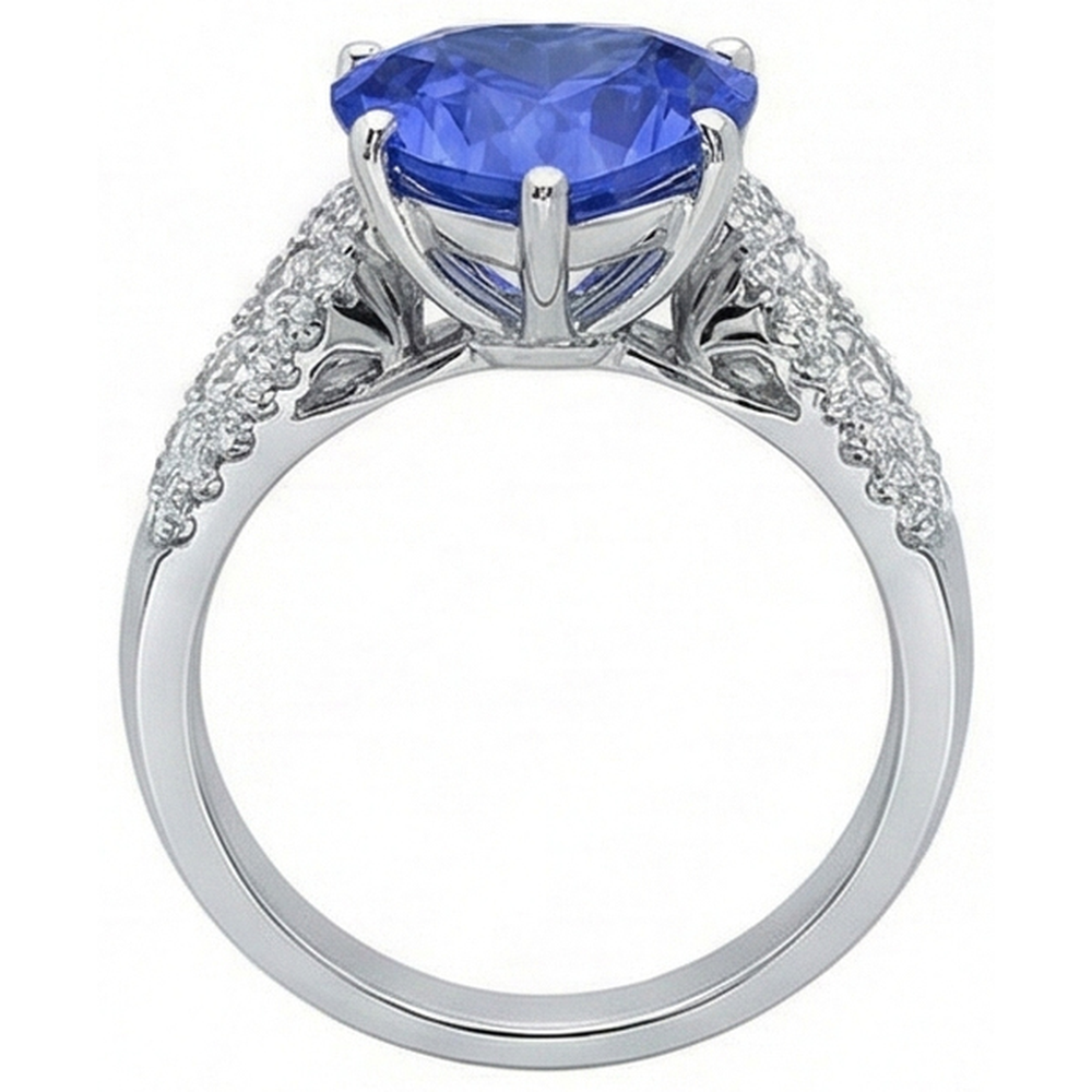 Anello con diamante a forma di cuore con zaffiro azzurro gioielli 5.50 carati