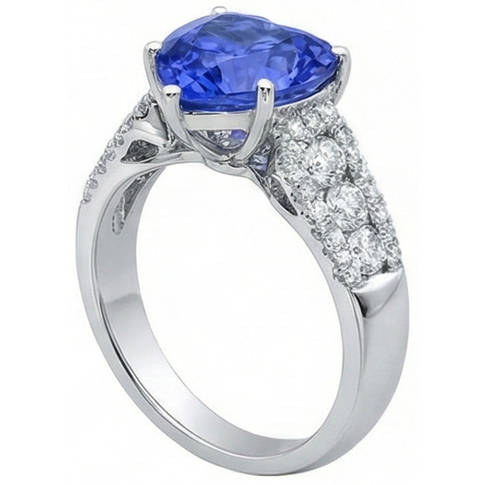 Anello con diamante a forma di cuore con zaffiro azzurro gioielli 5.50 carati