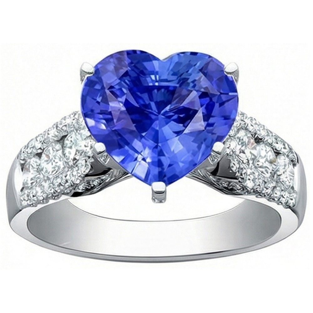 Anello con diamante a forma di cuore con zaffiro azzurro gioielli 5.50 carati