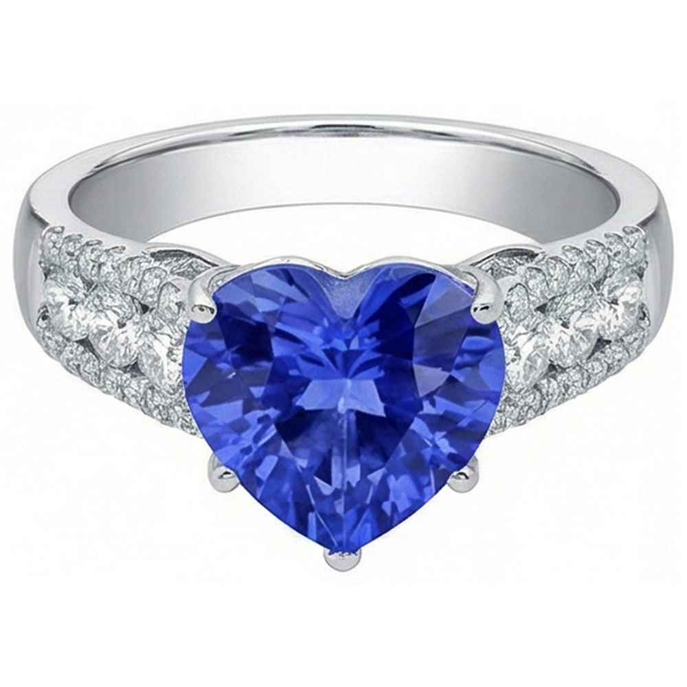Anello con diamante a forma di cuore con zaffiro azzurro gioielli 5.50 carati