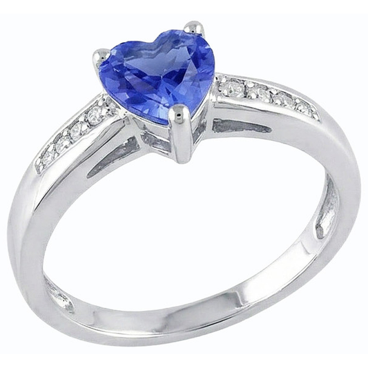 Anello con diamante a forma di cuore con zaffiro di Ceylon da 1,50 carati con oro bianco 14K