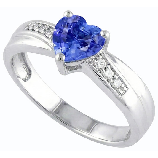 Anello con diamante a forma di cuore con zaffiro di Ceylon da 1,50 carati con oro bianco 14K