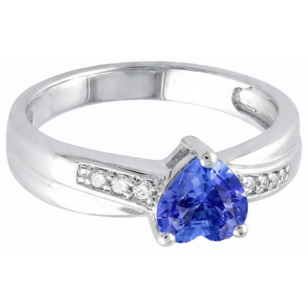 Anello con diamante a forma di cuore con zaffiro di Ceylon da 1,50 carati con oro bianco 14K