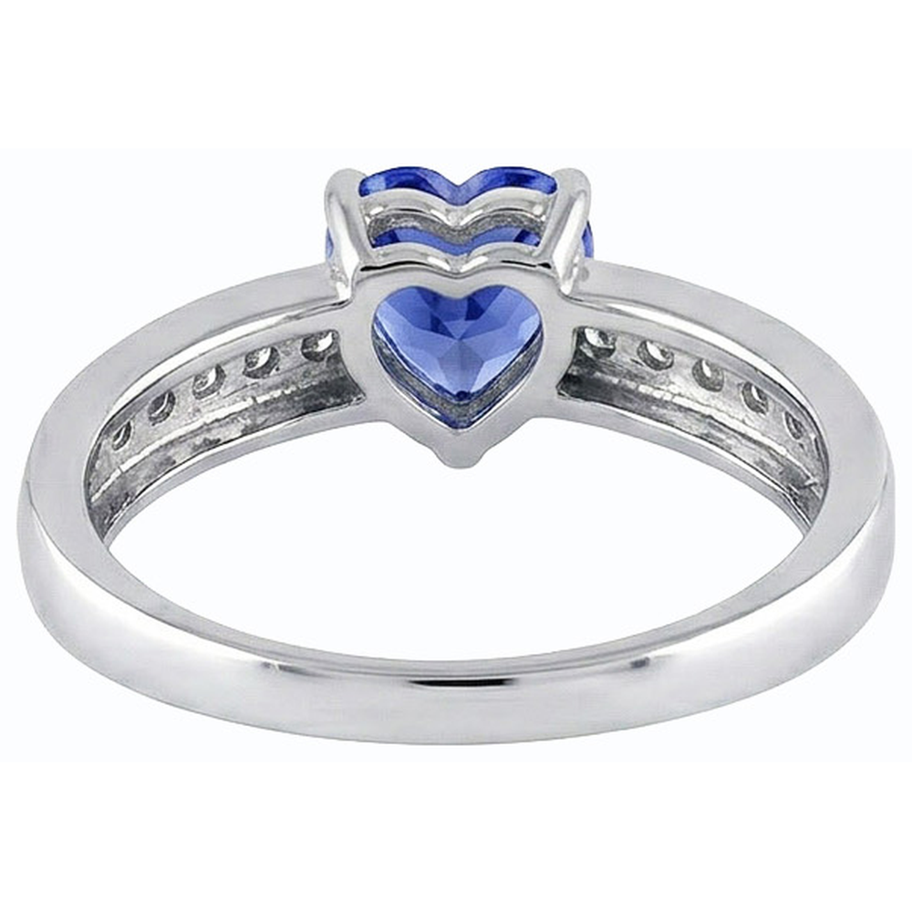 Anello con diamante a forma di cuore con zaffiro di Ceylon da 1,50 carati con oro bianco 14K