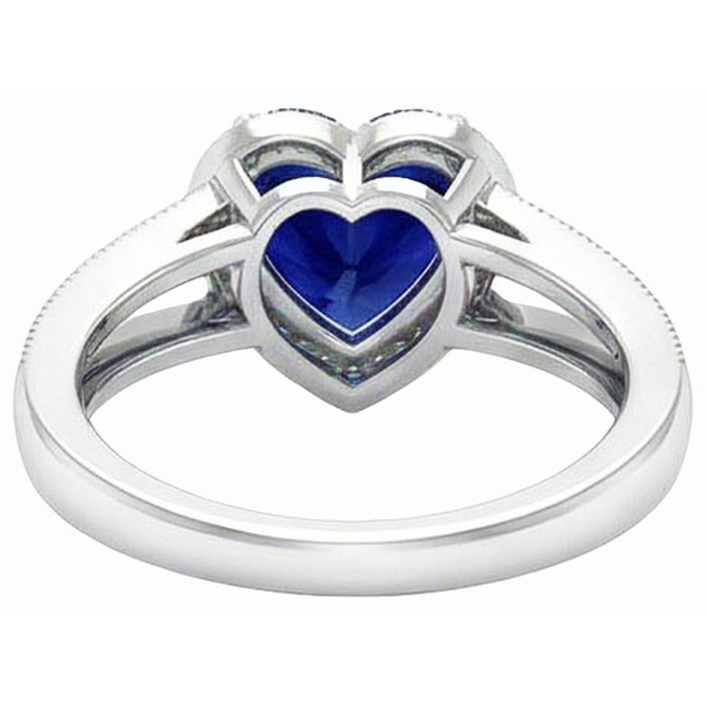 Anello con diamante a forma di cuore in zaffiro blu con gambo diviso 4 carati